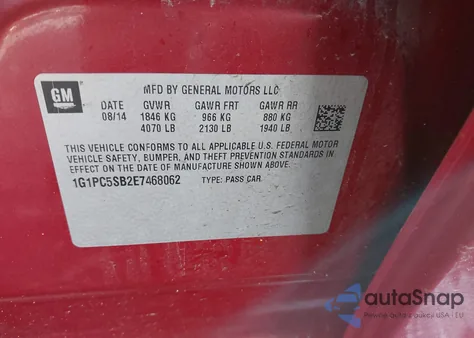 2014 Chevrolet Cruze 1Lt Auto z USA, uszkodzony, nr VIN 1G1PC5SB2E7468062